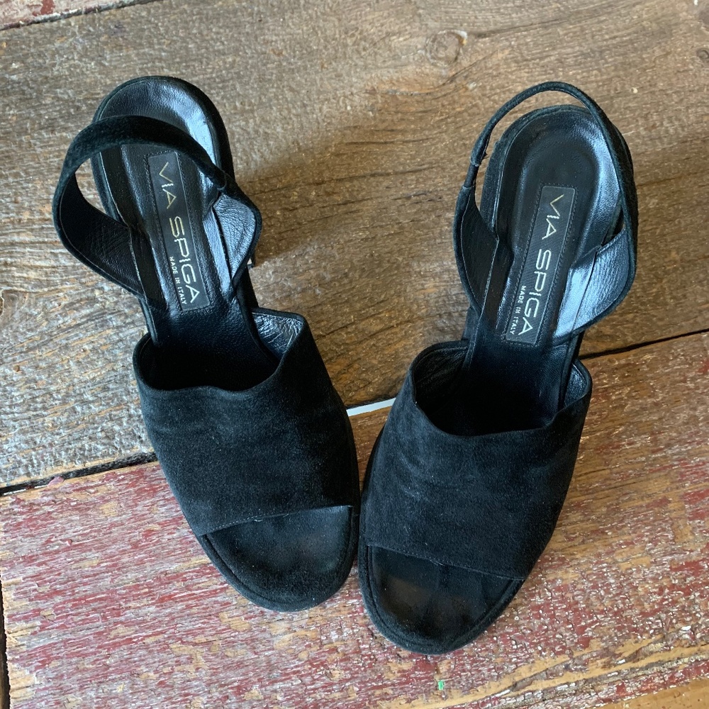 Via Spiga Black Suede Slingback Heel Sandals / W Size 9i